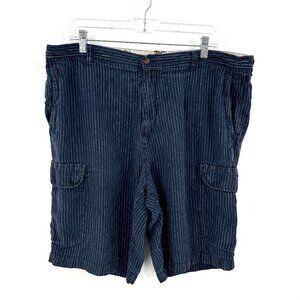 TOMMY BAHAMA Men's Navy Blue White Striped 100% Linen Cargo Shorts Size 38